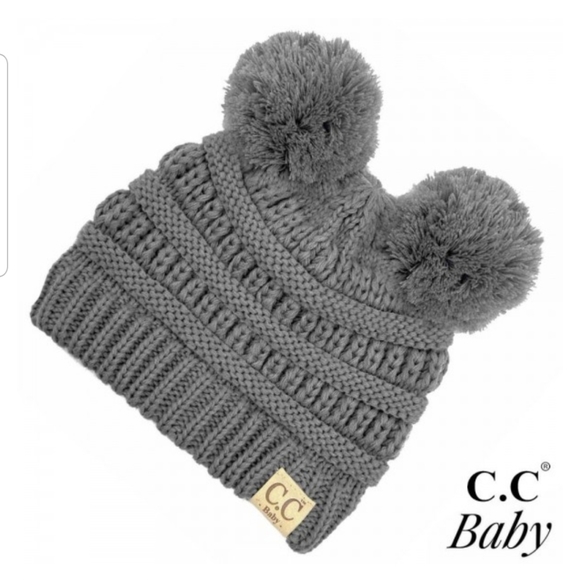 C.C.Beanie Baby Two Pompom Beanie Lt Grey - Picture 1 of 2